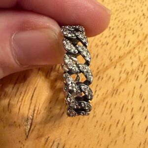 Pandora Silver Crystal Cuban Link Ring size 8